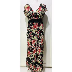 VTG maxi dress Y2K lace sherries empire waist asymmetric hem babydoll women S